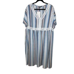 BloomChic Women's Size 16 Blue Striped V-Neck Midi Dress Casual